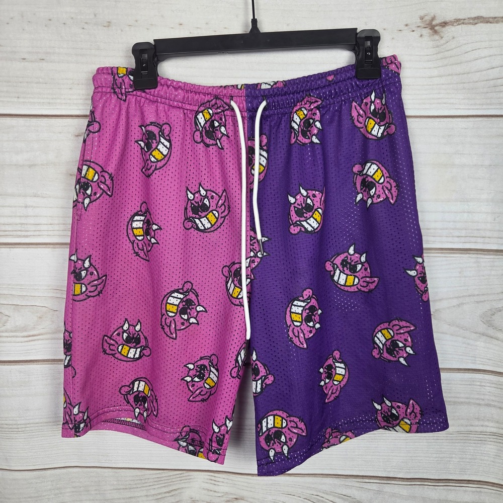 Ransom Mesh Shorts Mens Large Pink Purple Devil Graphic Split Design Excellent